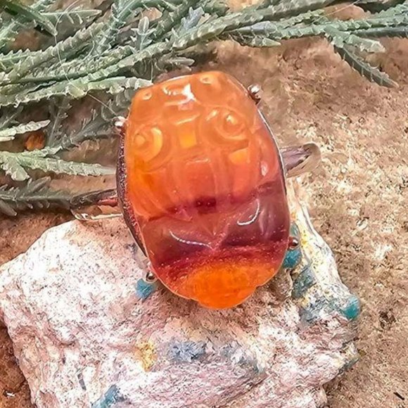 Nature Rainbow Fluorite Hand Carved Blessing Pi Xiu Adjustable Ring - Picture 1 of 10